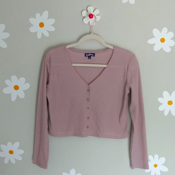 Freshman Tops - Freshman Lavender Lightweight Waffle-Knit Long-Sleeve Crop Top